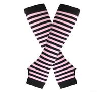 Guantes de punto a rayas sin dedos para mujer, mezcla de algodón y poliéster, longitud larga, estilo japonés Y2K, para las cuatro estaciones (talla única, rosa 2)