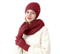 Guantes de punto para mujer con forro polar | Juego de punto para mujer, 3 piezas, con forro polar, gorro de lana, bufanda circular, guantes de punto, suaves, extracálidos