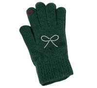 Guantes De Punto Para Mujeres Guantes De Felpa Con Lazo Y Diamantes De Imitación Para Otoño E Invierno Guantes De Piel De Conejo Con Dedos Separados Cálidos Color Verde Oscuro