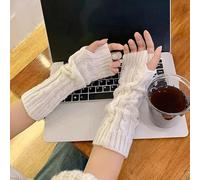 Guantes de punto sin dedos de invierno con cobertura completa del brazo, material de poliéster suave que ofrece calidez y comodidad para uso unisex en climas fríos (blanco)