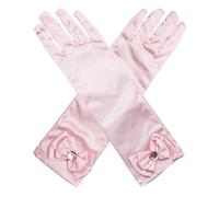 Guantes de Raso para NiñOs, Guantes Largos con Lazo y Diamantes para Boda, Guantes de Vestir, NiñA de Las Flores, CumpleañOs, CelebracióN de Fiestas, Guantes para Fiestas de Disfraces (Pink)