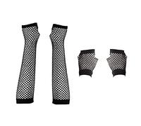 Guantes de Red Sin Dedos Largos Negros Estilo 80s 2 Pares