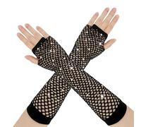 Guantes De Rejilla Negro Niña, Guantes Sin Dedos Mujer, Accesorios De Disfraces Para Halloween, 1 Par