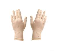 Guantes de rendimiento transpirables para patinadores artísticos con cobertura de malla elástica en la palma y forro interior suave con detalles de diamantes de imitación (caqui)