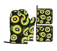 Guantes de silicona con estampado de kiwi verde, juego de 4 piezas, guantes de horno antiquemaduras, guantes de cocina para barbacoa