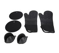 Guantes de Silicona para Horno 6 Piezas, Isolantes Térmicos con Pinza y Tapete, Color Negro - Resistentes al Calor, Impermeables, para Cocina y Microondas