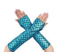 Guantes de Sirena, Mujer Guantes Largos Sin Dedos, Mangas de Brazo de Escala de Pescado Disfraz Sirena Guantes Accesorios para Mujeres y Niñas Halloween Rave Fiestas Carnaval Escenarios (Azul)