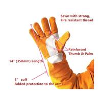 Guantes de soldadura 35 cm piel vacuno serraje con palma reforzada for el pulgar Carpintero, ebanista(Yellow)