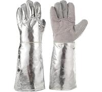 Guantes de soldadura aluminizados, guantes de soldadura de papel de aluminio de alta temperatura, guantes resistentes a altas temperaturas de 1000 ℃, for horno, fundición, tratamiento térmico.(17.7")