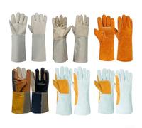 Guantes de soldadura con construcción de cuero resistente al calor y diseño ergonómico de pulgar para trabajos en metal y aplicaciones de cocción (E)