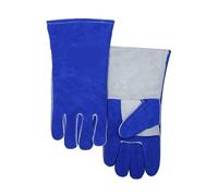 Guantes de soldadura de 35 cm de piel de vacuno serraje con palma reforzada for el pulgar.(Blauw)