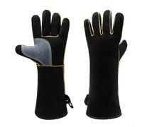 Guantes de soldadura de cuero vacuno, resistentes al calor hasta 350 °C, palma y costuras reforzadas para soldadura Tig/Mig, barbacoa, uso en horno, equipo de protección de manga larga para trabajos