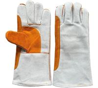Guantes de soldadura de protección térmica con piel de oveja de doble capa y cobertura de muñeca extendida de 13 cm (piel de vaca)