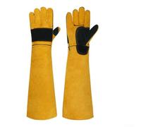 Guantes de soldar de piel de vacuno, 60 cm de largo, resistentes al calor, para soldadura, trabajo en metal y cuidado de animales, azul/amarillo (amarillo)