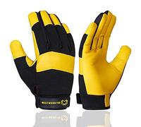 Guantes de trabajo de jardinería a prueba de espinas de jardín, flexibles y resistentes, de cuero, para mecánicos, de utilidad, transpirables, para el trabajo, hombres y mujeres (Amarillo, L)