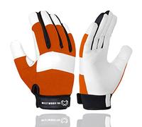 Guantes de trabajo de jardinería a prueba de espinas de jardín, flexibles y resistentes, de cuero, para mecánicos, de utilidad, transpirables, para el trabajo, hombres y mujeres (Naranja, M)