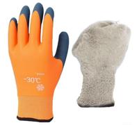 Guantes de trabajo gruesos de látex resistente a pinchazos para pesca al aire libre con palma antideslizante y forro polar cálido en azul tamaño 25 cm (naranja)