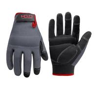 Guantes de trabajo para hombre de Handlandy, de piel sintética, flexibles, transpirables, con respaldo de licra, con nudillos y palma acolchados, compatibles con pantallas táctiles , negro