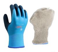 Guantes de trabajo para pesca con revestimiento de látex antideslizante interior de forro polar y cobertura completa impermeable de 360 grados (azul)