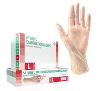Guantes de vinilo 100 pcs caja (L, Transparente), guantes de examen desechables, libres de látex y polvo, sanitarios para la limpieza de la cocina, no estéril