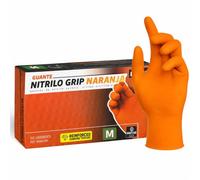 Guantes Desechables de Nitrilo Diamantados (Sin Latex y de Doble Grosor) - Guante Para Mecánica - Nitrile Gloves - Guantes Nitrilo - Guantes Trabajo Hombre - Luvas Descartaveis (50, Naranja, M)