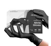 Guantes desechables de nitrilo negro, 50 unidades, guantes de nitrilo de 3 mil, medianos, guantes de goma sin polvo ni látex, guantes de examen médico quirúrgico, guantes de cocina seguros para