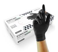 Guantes desechables de nitrilo para exploración Unigloves Unicare: guantes médicos multiuso sin polvo, caja de 100 guantes, color negro, talla extrapequeña (GS0251)