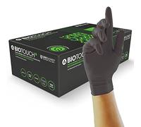 Guantes desechables de nitrilo Unigloves BioTouch - Guantes de examen biodegradables, multiuso y de calidad médica - Caja de 100 guantes, negros, pequeños (GM0092)