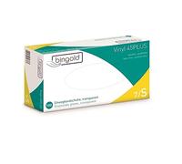 Guantes desechables de vinilo 45PLUS transparentes, talla S, paquete de 100 unidades