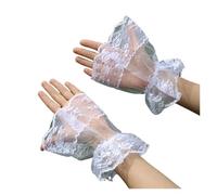 Guantes elegantes for mujer, mangas cortas de encaje for las manos, mangas huecas Retro for los brazos, puños florales con volantes, 1 par(White)