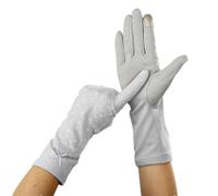 Guantes finos de algodón con estampado de ancla de puntos para mujer, longitud media, protección solar, antideslizantes, para pantalla táctil, gris, Talla única