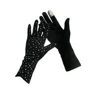 Guantes finos de algodón con estampado de ancla de puntos para mujer, longitud media, protección solar, antideslizantes, para pantalla táctil, 17 Negro, Talla única
