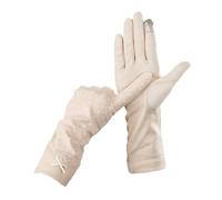 Guantes finos de algodón con estampado de ancla de puntos para mujer, longitud media, protección solar, antideslizantes, para pantalla táctil, beige, Talla única