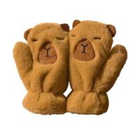 Guantes genéricos para mujer, invierno, manoplas Capybara, cálidos de invierno, forrados con forro polar, sin dedos, con cordón para actividades al aire libre (Coffee, One Size)