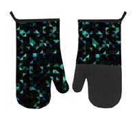 Guantes gruesos de horno, guantes de horno triangulares de mosaico azul y verde para quemador de troncos, guantes geométricos de triángulos de color verde azulado profundo para manejo de alimentos