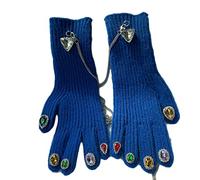 Guantes gruesos y cálidos de punto para adultos, invierno, diamantes de imitación, decoración de uñas, manoplas, adolescentes, con cadena antipérdida, unisex, para mantener el calor, multicolor, para