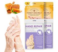Guantes Hidratantes Para Manos, 4 Pares de Máscara de Mano Hidratante Exfoliante de Miel &Lavanda con Suero y Vitaminas, Colágeno, Blanqueamiento y Antienvejecimiento, Reparación de Piel áspera