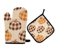 Guantes Horno Calabazas A Cuadros Marrones De Acción De Gracias Juego De 2 Guantes para El Horno Antideslizante Lavables Guante Hornear para Asar Barbacoas