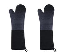 Guantes Horno Guantes de Silicona extendidos, Manoplas Horno Doble Capa Resistentes al Calor, microondas, agarraderas Antideslizantes for Hornear en Barbacoa Cocina(2Pcs Black)