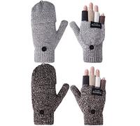 Guantes Invierno para Mujer y Hombre 2 Pares Guantes Sin Dedos Manoplas Convertibles de Guantes de Punto de Mitad de Dedos con Tapa para Esquí Manejar
