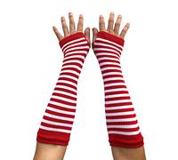 Guantes largos a rayas sin dedos cálidos para mujer, calentadores de brazos de invierno para punk rock, cosplay, fiesta gótica WM-S-G5, Rayas blancas y rojas., talla única