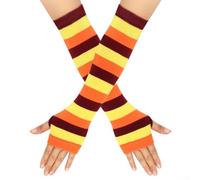 Guantes largos a rayas sin dedos para mujer, longitud al codo, mezcla de algodón y poliéster, Y2K, moda casual japonesa (talla única)