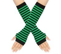 Guantes largos a rayas sin dedos para mujer, longitud al codo, mezcla de algodón y poliéster, Y2K, moda casual japonesa (talla única)