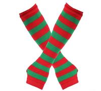 Guantes largos a rayas sin dedos para mujer, mezcla de algodón y poliéster, mezcla Y2K, moda japonesa para todas las estaciones (talla única, rojo 2)