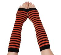 Guantes largos a rayas sin dedos para mujer, tejido de algodón y poliéster, mezcla de Y2K, moda japonesa para todas las estaciones (talla única, rojo)