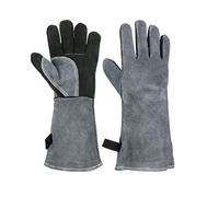 Guantes largos aislados de cuero vacuno resistente a altas temperaturas y al fuego de 16 pulgadas, para barbacoa, horno, chimenea, barbacoa, fumar, soldadura, guantes forjados (gris oscuro)