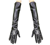 Guantes largos de cuero negro para mujer, guantes de cuero cálidas con forro polar de PU, pantalla táctil para Cosplay, ópera, fiesta Formal de disfraces de noche