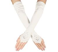 Guantes Largos de Encaje, Suaves, Guantes de Encaje Sin Dedos, Guantes Hasta el Codo, Guantes Largos de Satén Guantes de Novia para Boda, Fiesta de Té, Mascarada(Blanco Crema)