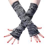 Guantes largos de Halloween, guantes punk, longitud del codo, sin dedos, para cosplay, rasgados, para fiesta de disfraces de Halloween, Negro, Talla única