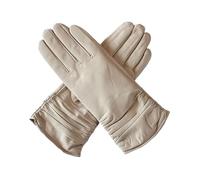 Guantes largos de piel de oveja auténtica para mujer, longitud de ópera, guantes de invierno con forro polar cálido para conducir o motocicleta, beige, 6 12